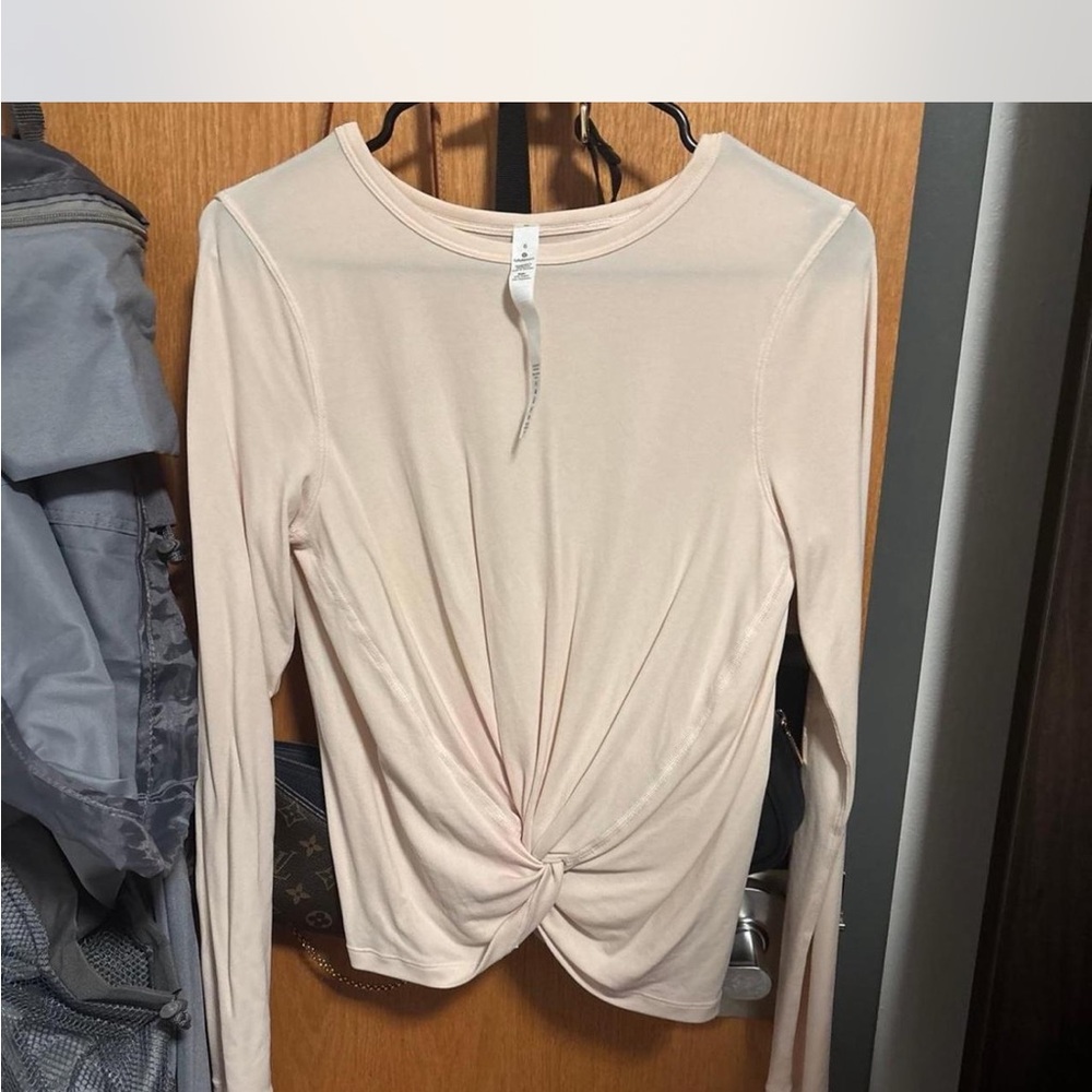 Lululemon Athletica Cream Long Sleeve Tie Front Blouse